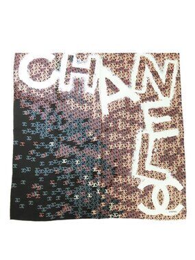 Chanel Coco Print Scarf Black Pink White Silk